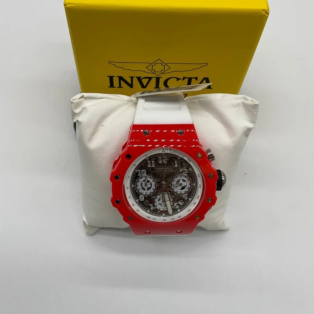 Invicta‎ Racing Vaulthan 44mm Red Case White Silicone Strap Sport Watch New
